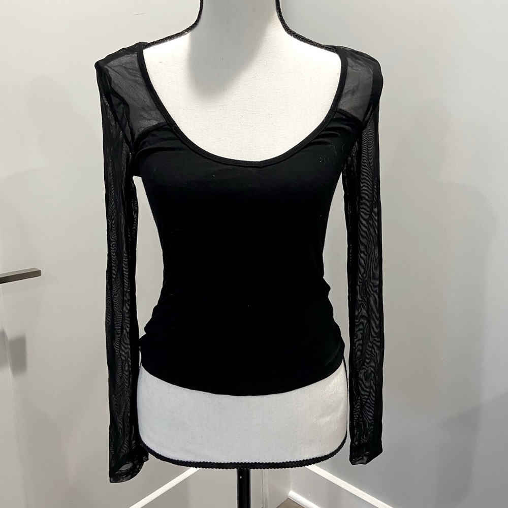 Black long sleeve top with mesh sleeves